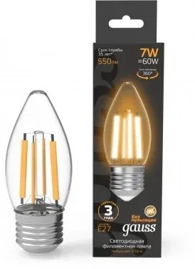 Лампа филам. Gauss Filament 7Вт цок.:E27 свеча 220B св.свеч.бел.теп. упак.:1шт 103802107, прозрачный - фото 7
