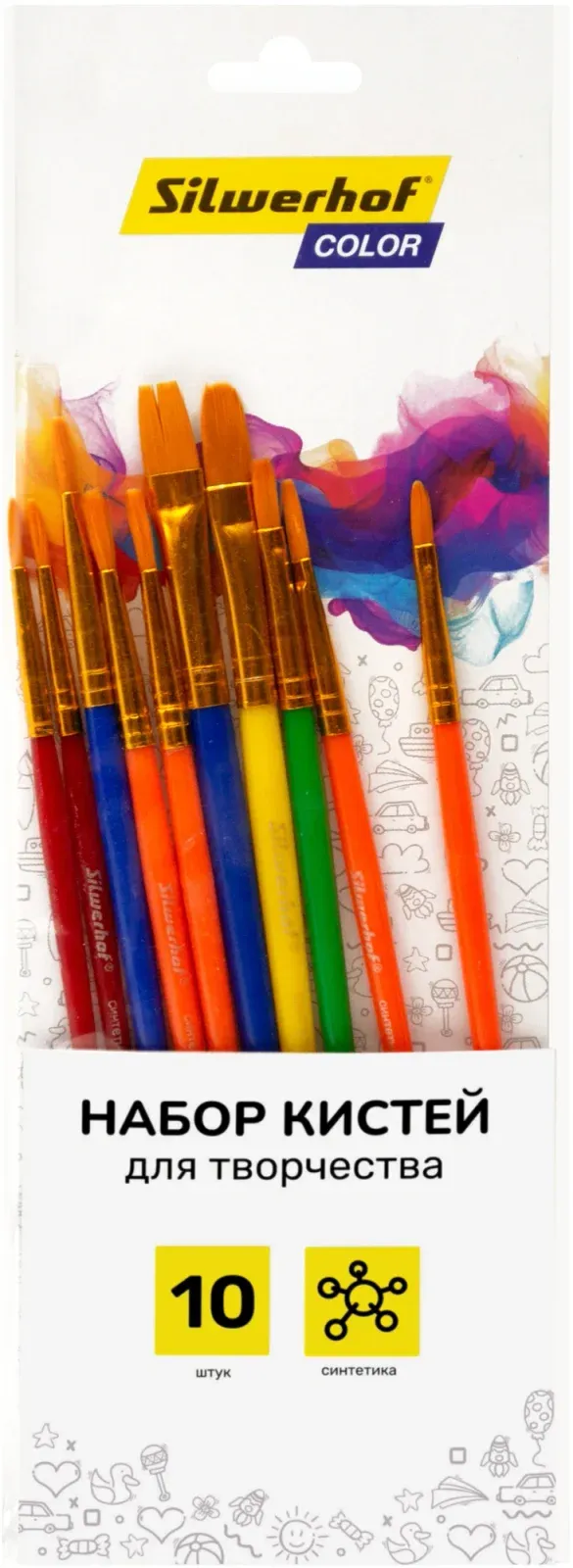 Набор кистей Silwerhof Color наб.10шт синт.кр.№2,3/плос.№3,6 7,12/овал.№3,10