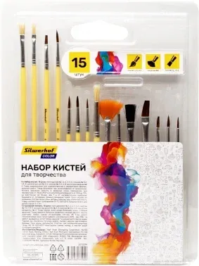 Набор кистей Silwerhof Color наб.15шт пон.кр.№1,2 3,4 5/плос.№1/2 1/4 4/кр.№3,5/плоск.№1/2 4 8/синт.веер.№4 - фото 6