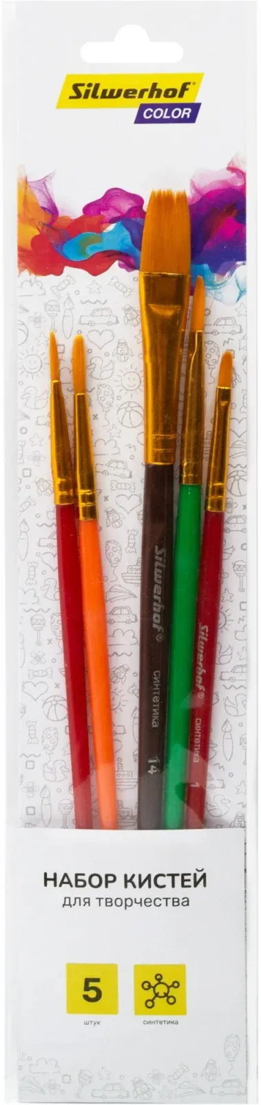 Набор кистей Silwerhof Color синтетика наб.5шт синт.круг.№3/плос.№2,6 14/овал.№1