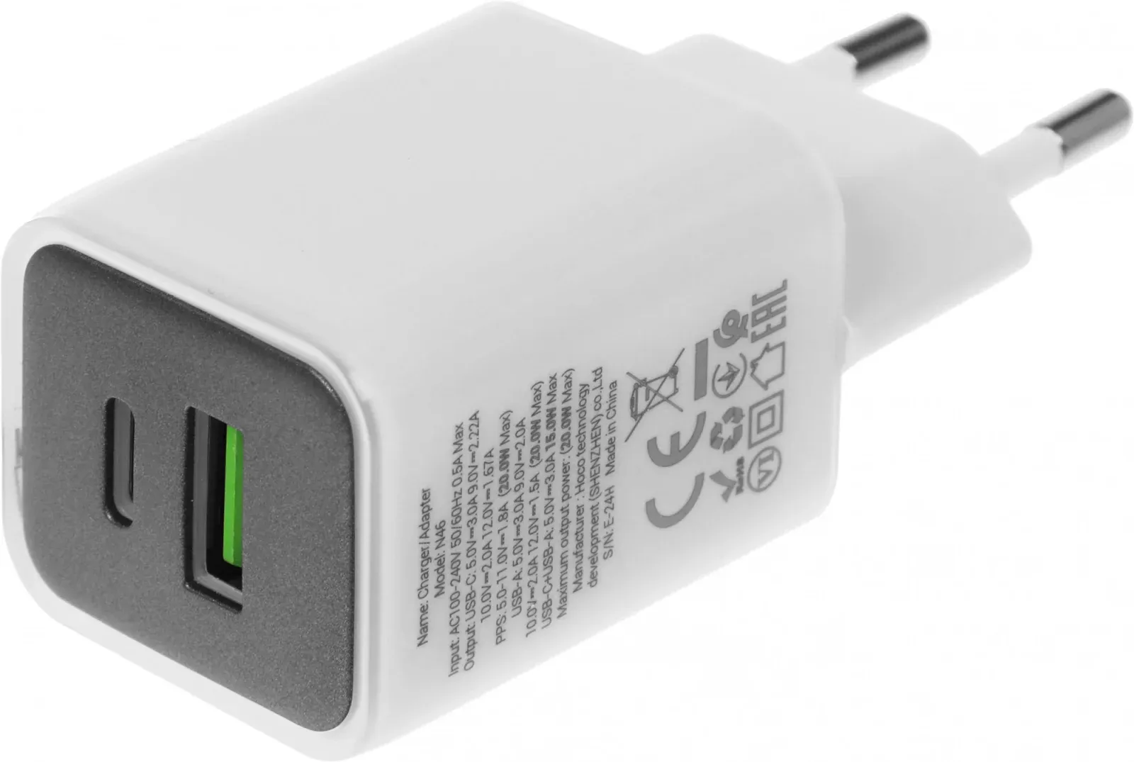 Сетевое зар./устр. Hoco N46 Glorious 20W 3A PD+QC+AFC USB-A/Type-C универсальное синий 35318 - фото 5