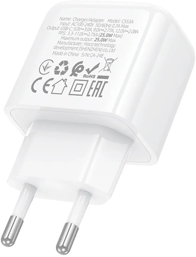 Сетевое зар./устр. Hoco CS53A Surplus 25W 3A PD USB Type-C универсальное белый 31488 - фото 6