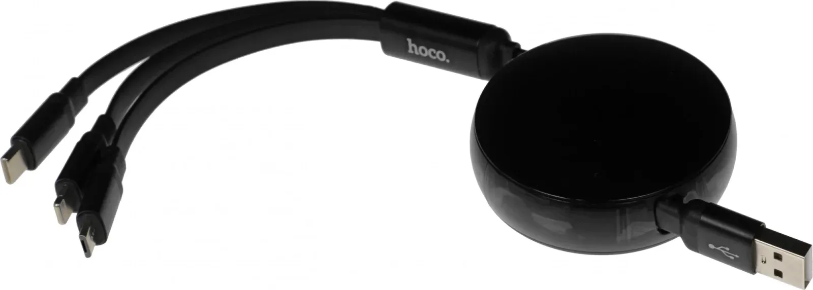 Кабель Hoco X78 Easy pull storage 3-in-1 91290 USB m-Lightning m/USB Type-C m/micro USB m 1м черный - фото 5