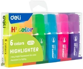 Набор текстовыделителей Deli EU376 скошенный пиш. наконечник 1-5мм флуоросцентный 6цв. ассорти пластиковая коробка 6шт. - фото 7