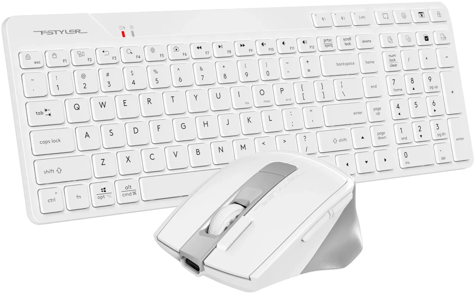 Клавиатура + мышь A4Tech Fstyler FB2800C Air2 White клав:белый/серый мышь:белый/серый USB беспроводная Bluetooth/Радио slim - фото 2