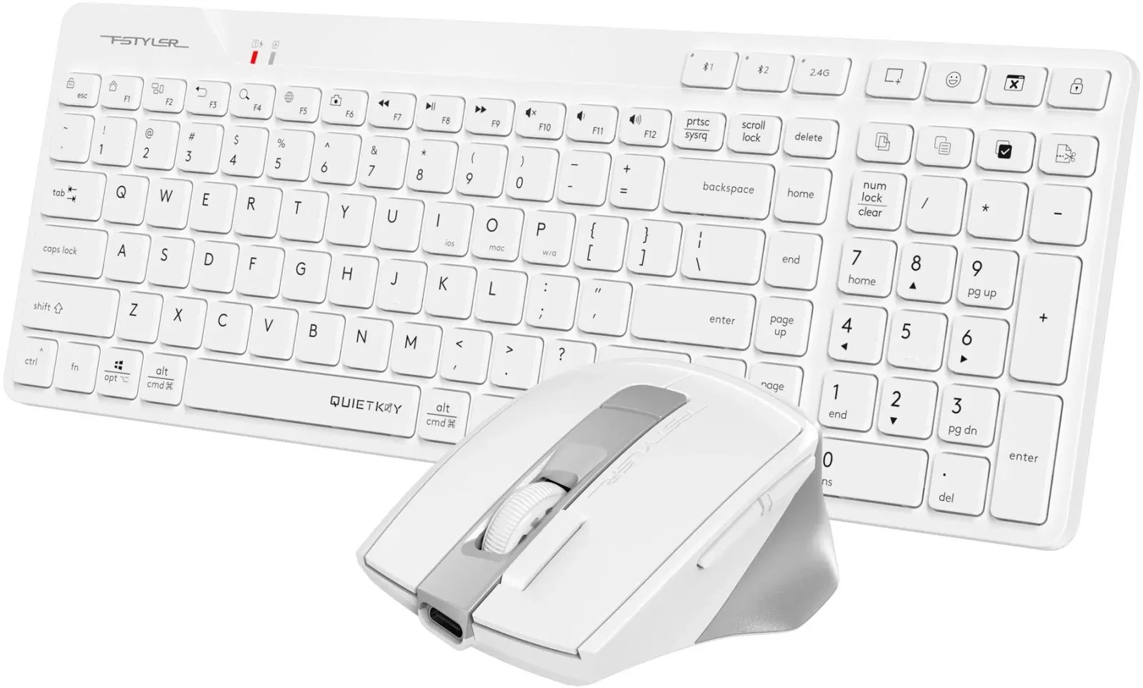 Клавиатура + мышь A4Tech Fstyler FB2800C Air2 White клав:белый/серый мышь:белый/серый USB беспроводная Bluetooth/Радио slim - фото 3