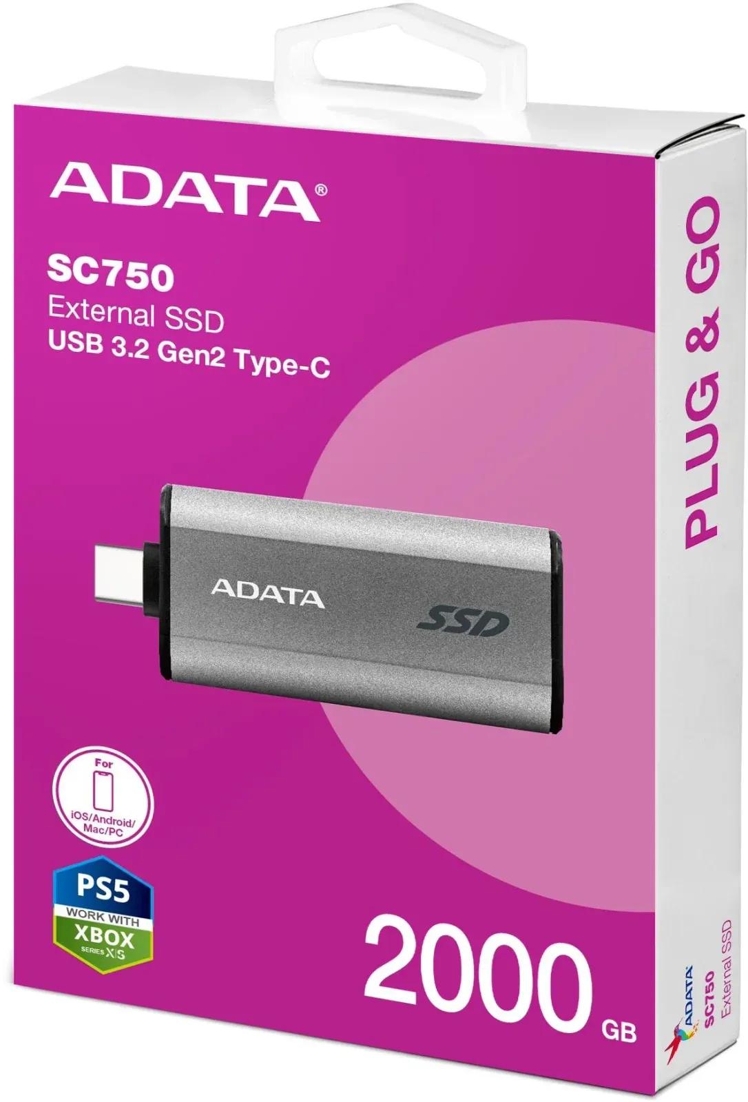 Накопитель SSD A-Data USB3.2 Gen2 2TB SC750-2000G-CCBK SC750 серый - фото 8