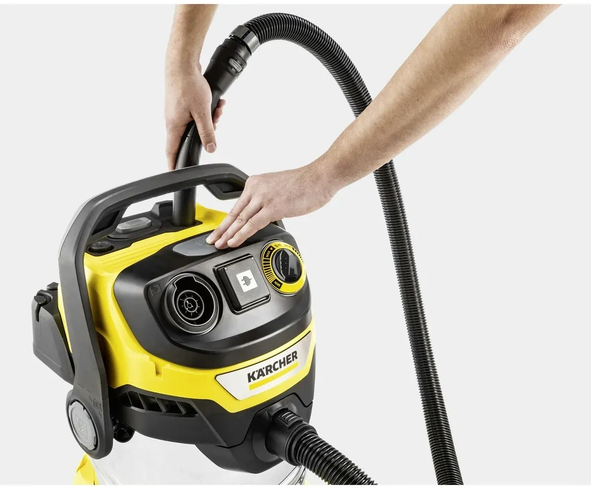Строительный пылесос Karcher WD 6 P S V-30/8/35/T YSY 1300Вт уборка: сухая/сбор воды/выдув желтый - фото 2