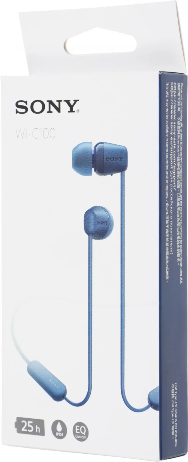 Гарнитура внутриканальные Sony WI-C100 синий беспроводные bluetooth шейный обод WI-C100/LZ - фото 7