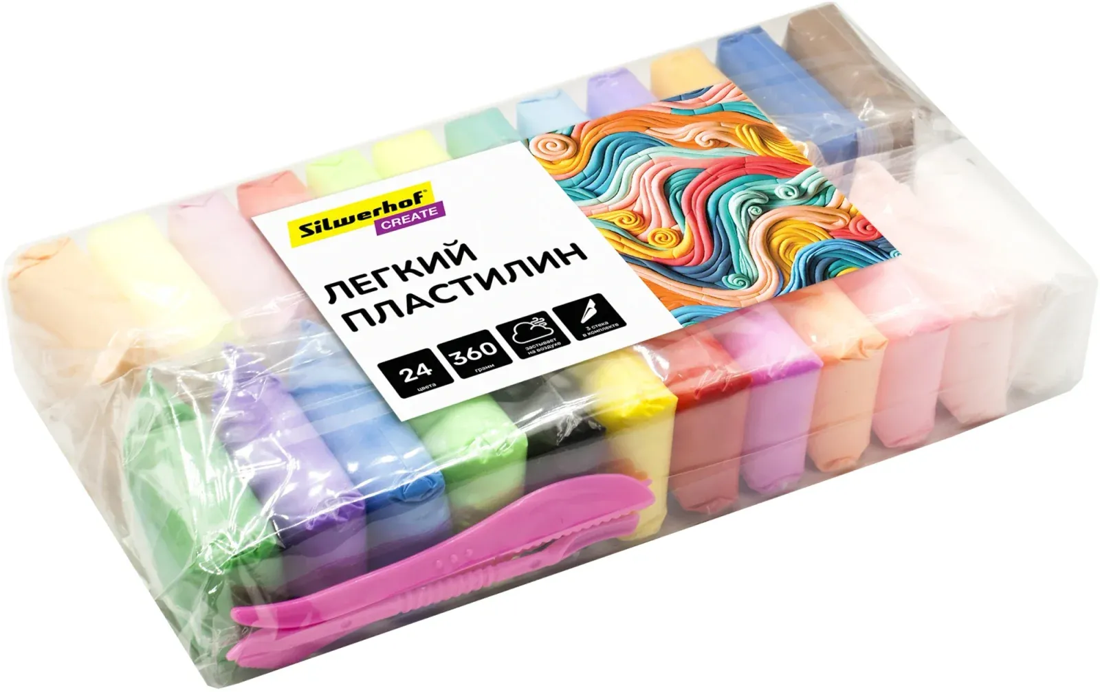 Пластилин легкий Silwerhof Create LC24OP-360st 24цв. 15гр. стек 3шт пакет - фото 2