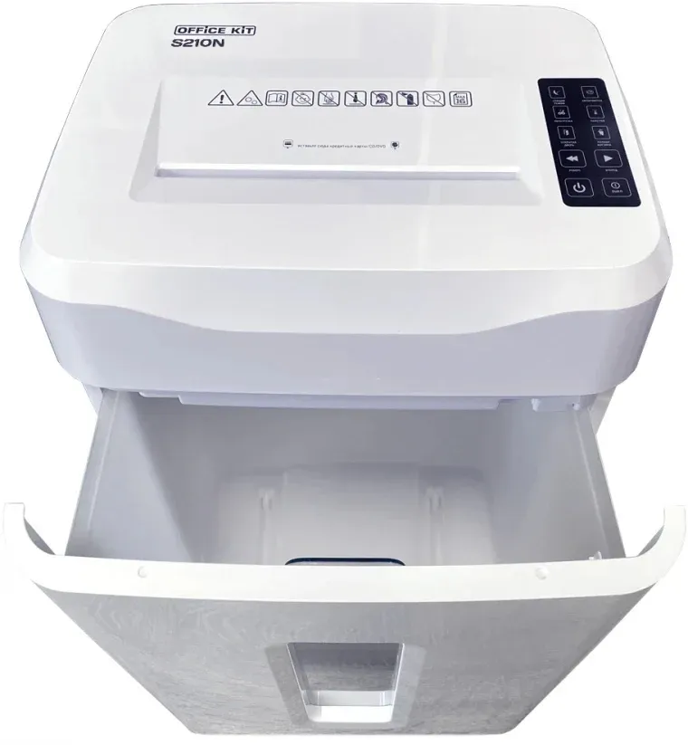 Шредер Office Kit S210N 3,9x38 белый секр.P-4 фрагменты 16лист. 35лтр. скрепки скобы пл.карты CD - фото 6