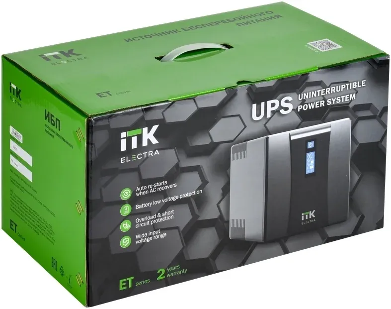 Источник бесперебойного питания ITK Electra 720Вт 1200ВА черный - фото 2