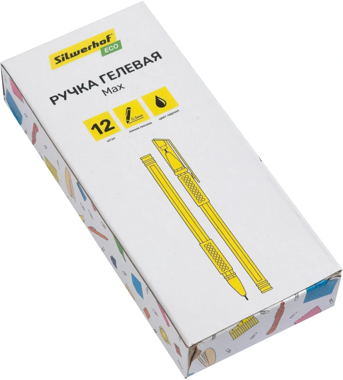 Ручка гелев. Silwerhof Eco Max d=0.5мм черн. черн. кор.карт. сменный стержень линия 0.3мм резин. манжета - фото 7