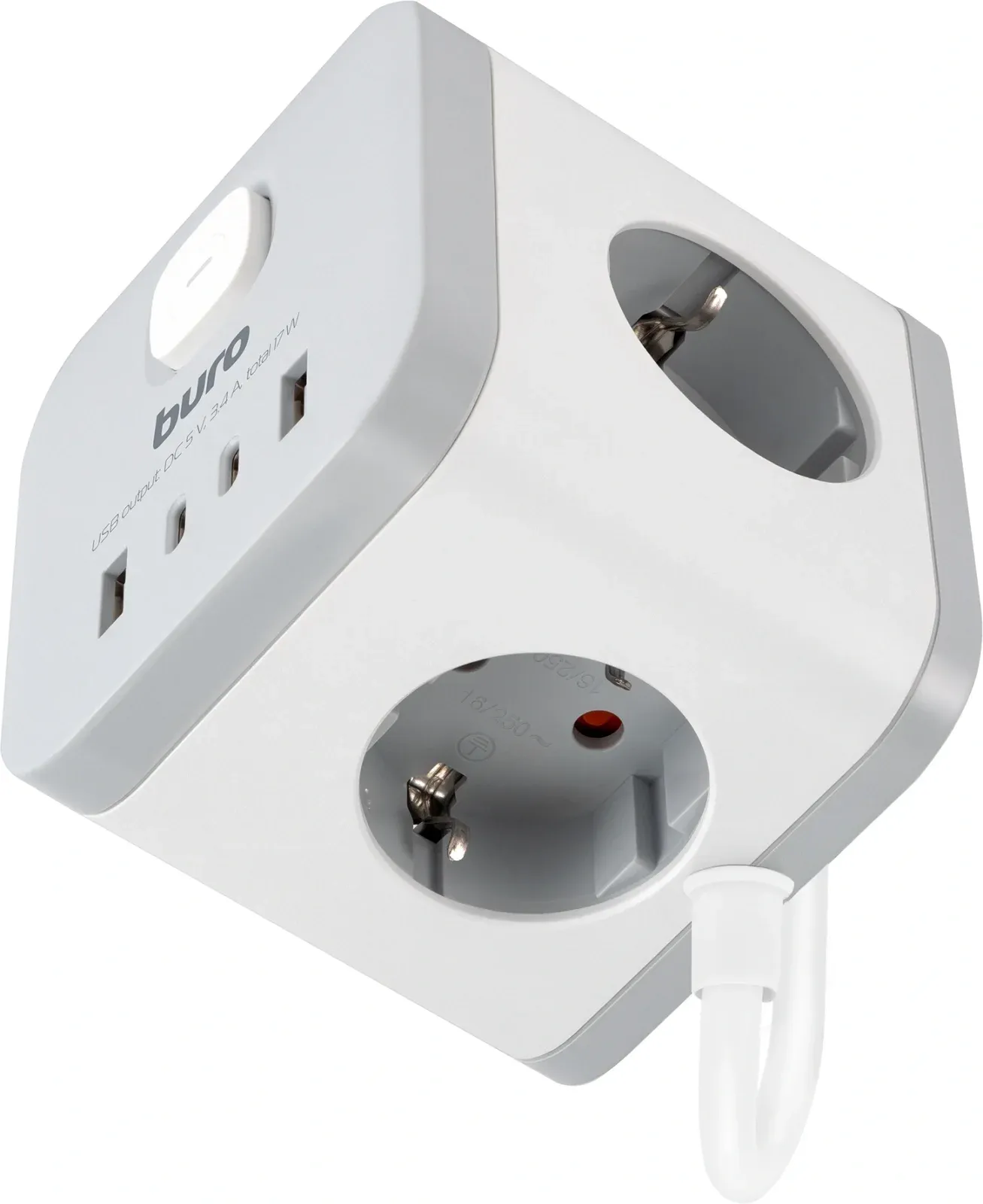 Сетевой удлинитель Buro BU-PC3.1UС-W 1.5м 3 розетки белый коробка - фото 2