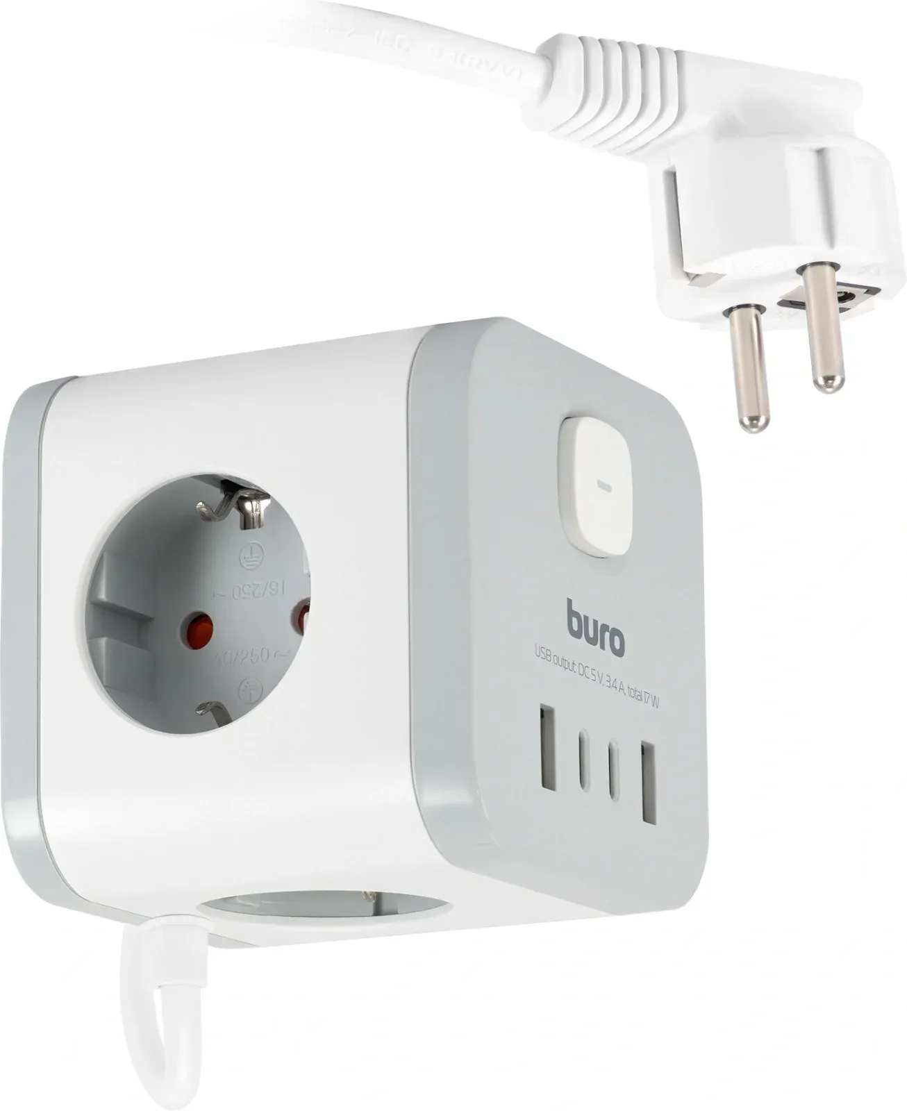 Сетевой удлинитель Buro BU-PC3.1UС-W 1.5м 3 розетки белый коробка - фото 3