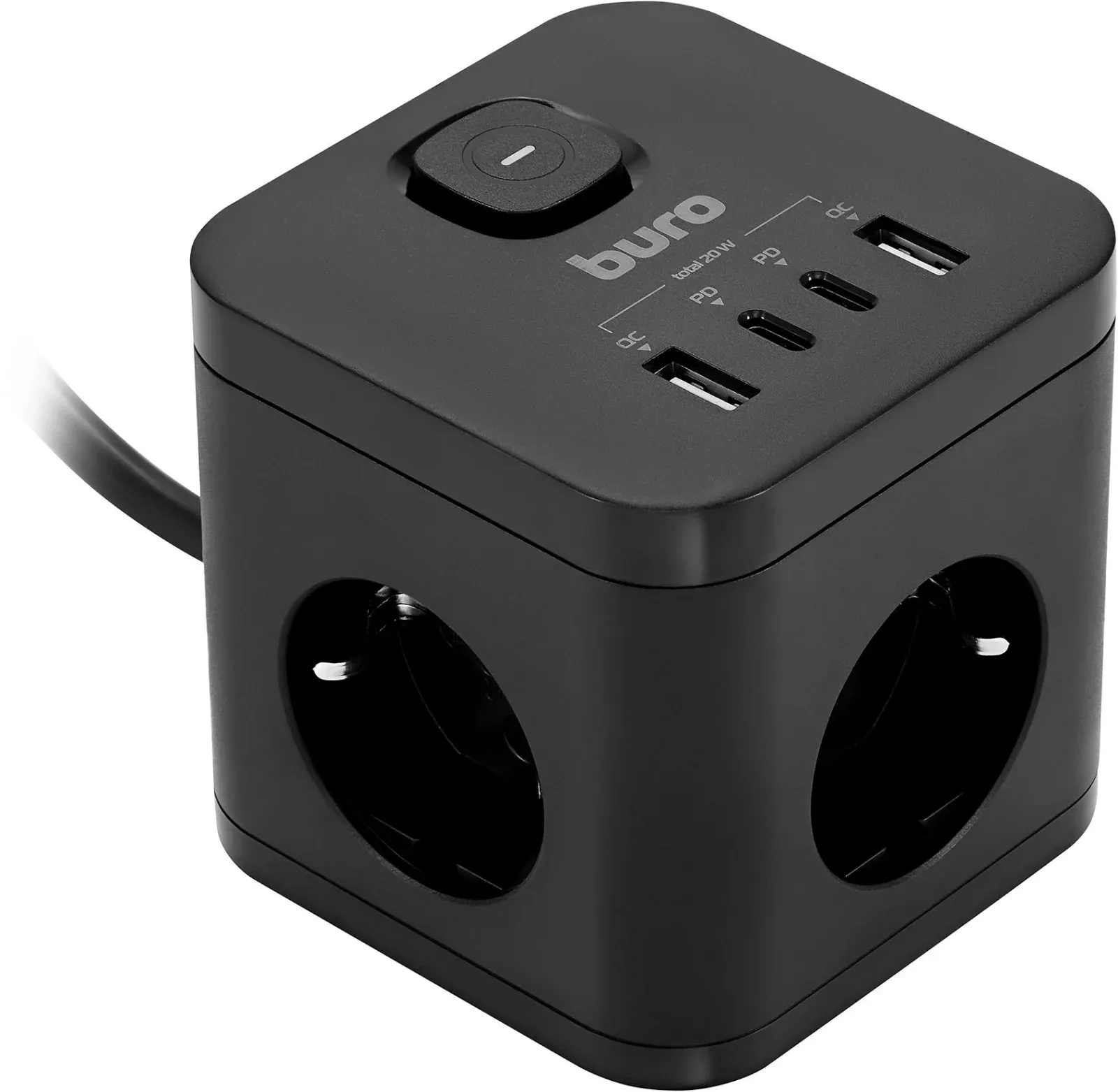 Сетевой удлинитель Buro BU-PC3.1UС-Plus-B 1.5м 3 розетки черный коробка - фото 2