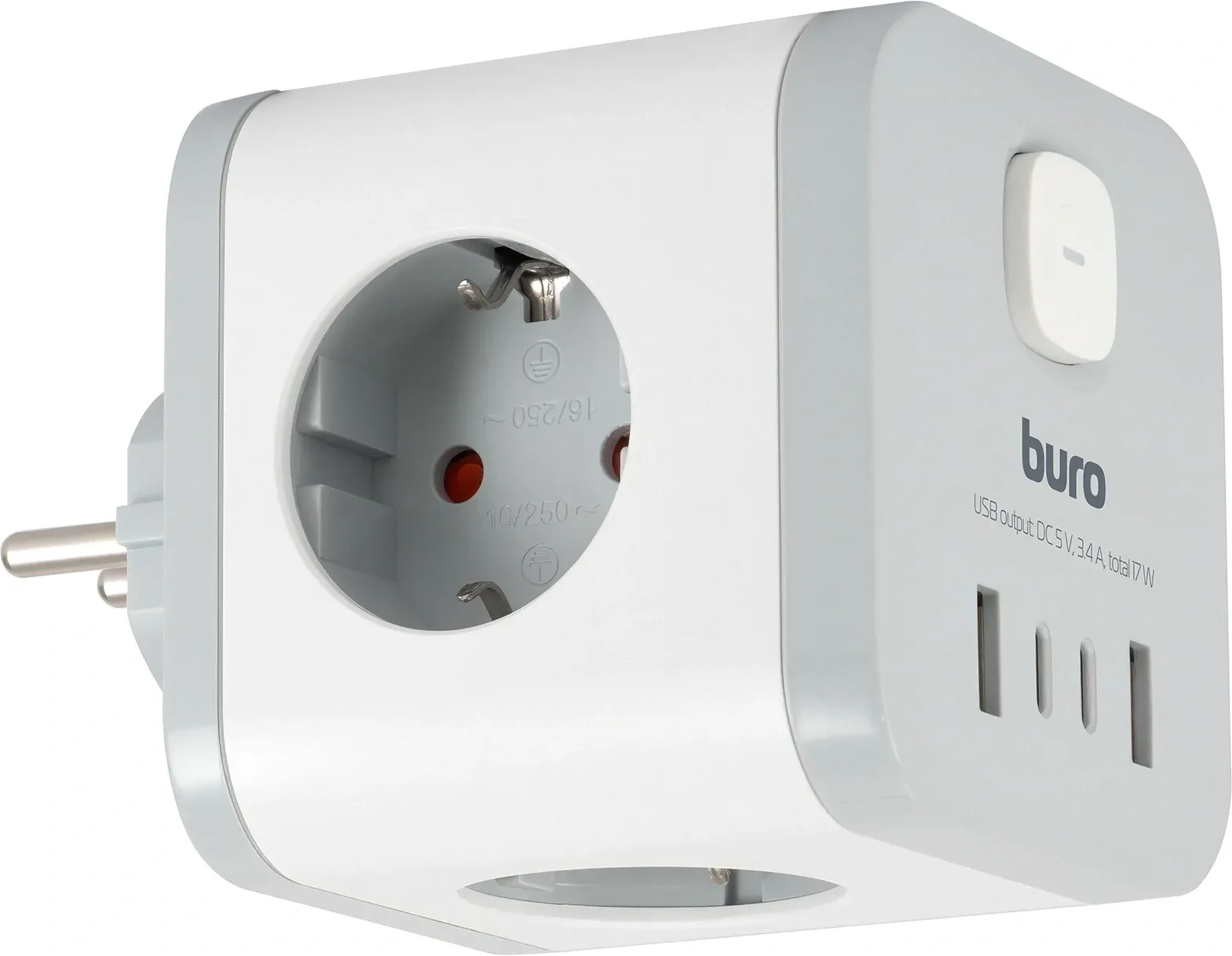 Сетевой разветвитель Buro BU-PW3UC-W 3 розетки белый коробка - фото 3