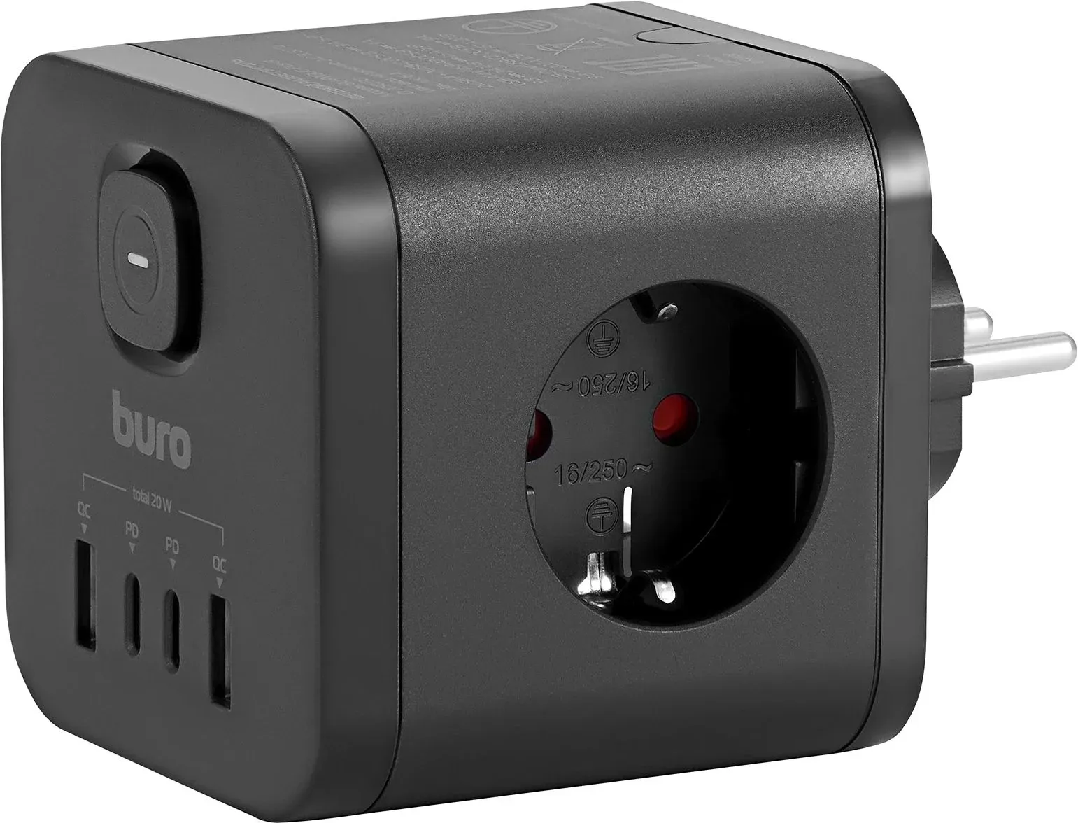 Сетевой разветвитель Buro BU-PW3UC-Plus-B 3 розетки черный коробка - фото 3