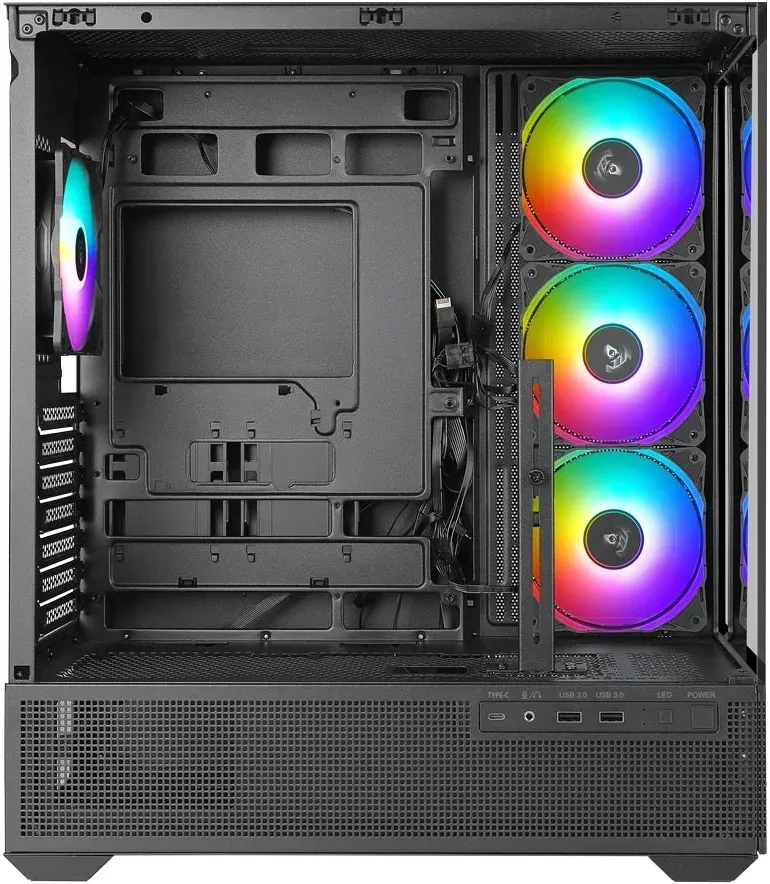 Корпус Azza TIARA черный без БП ATX 6x120mm 2x140mm 2xUSB3.0 audio bott PSU - фото 4