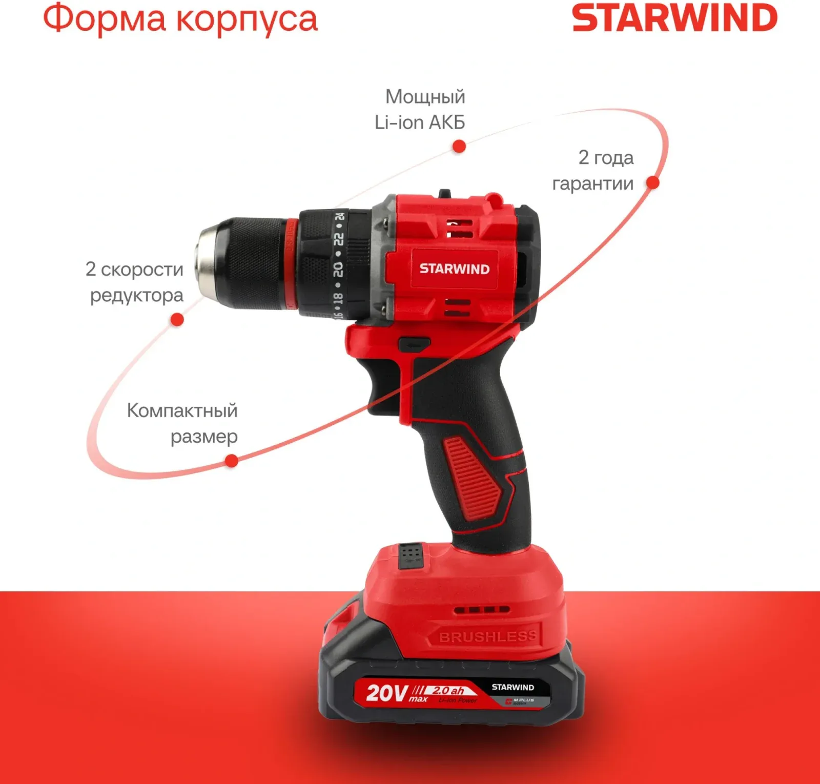 Дрель-шуруповерт Starwind CDB20-2.0/2hs1 40Вт аккум. патрон:быстрозажимной кейс в комплекте - фото 8