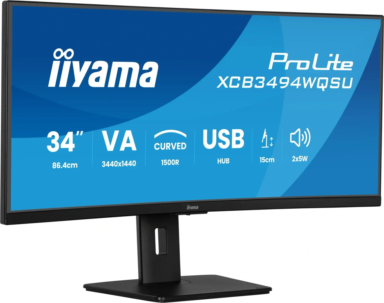 Монитор Iiyama 34 ProLite XCB3497WQSNPH-B1 черный VA LED 21:9 HDMI M/M Cam матовая HAS Piv 3000:1 350cd 178гр/178гр 3440x1440 120Hz FreeSync Premium DP UW USB 9.7кг - фото 2