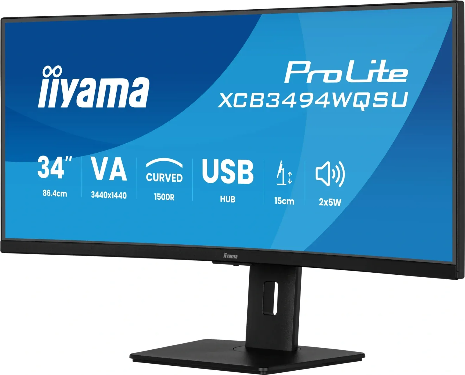 Монитор Iiyama 34 ProLite XCB3497WQSNPH-B1 черный VA LED 21:9 HDMI M/M Cam матовая HAS Piv 3000:1 350cd 178гр/178гр 3440x1440 120Hz FreeSync Premium DP UW USB 9.7кг - фото 3