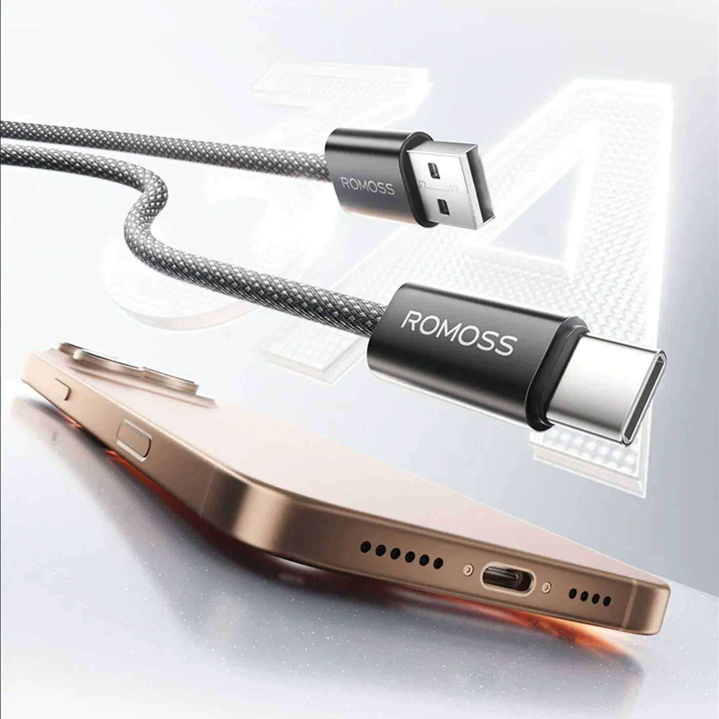 Кабель Romoss CB3038 6958377525951 ver2.0 USB m-USB Type-C m 1.2м черный - фото 4