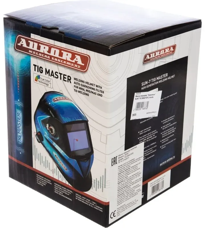 Маска сварщика Aurora SUN7 TIG MASTER 2-levels филь.:хамел. кл.:1/2/1/1 см.экр.99x55мм синий/черный 16876 - фото 4