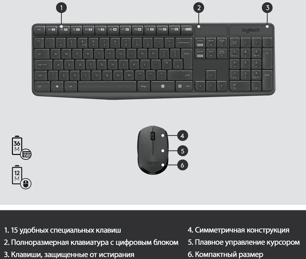 Комплекты клавиатура+мышь LOGITECH MK235 - фото 2