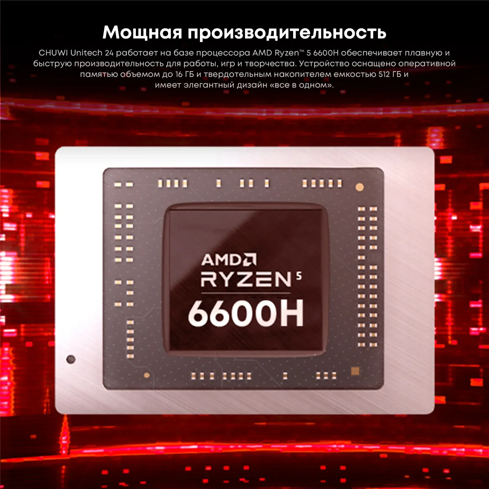 Моноблок Chuwi Unitech 24 23.8 Full HD Ryzen 5 6600H 3.3 16Gb SSD512Gb 660M Windows 11 Pro GbitEth WiFi BT 48W клавиатура мышь Cam белый 1920x1080 - фото 8