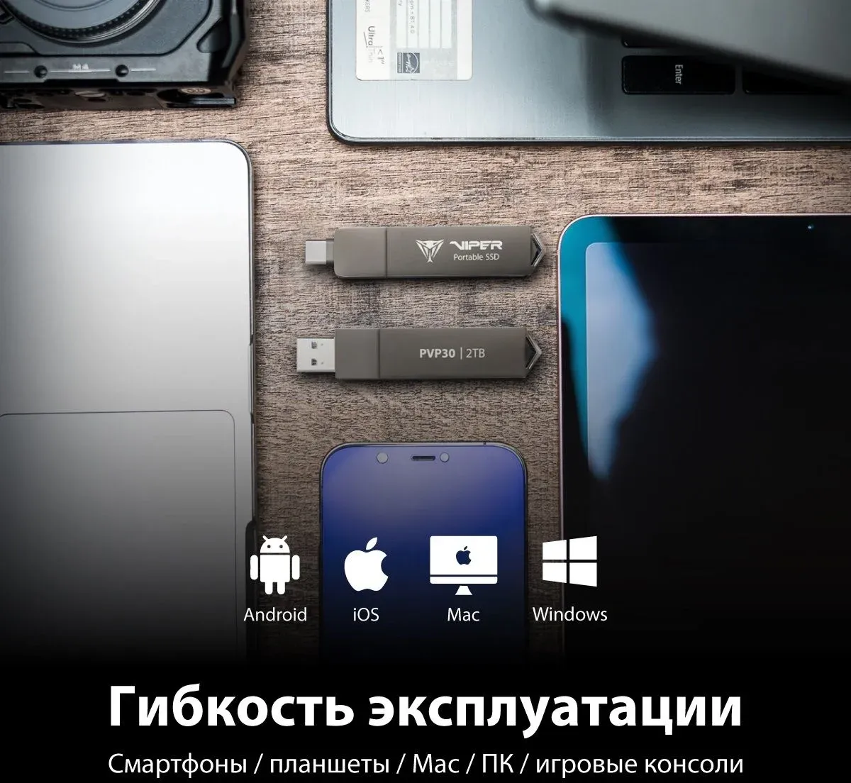 Накопитель SSD Patriot USB3.2 Gen2 1TB PVP301TB28UDG PVP30 Viper черный - фото 7