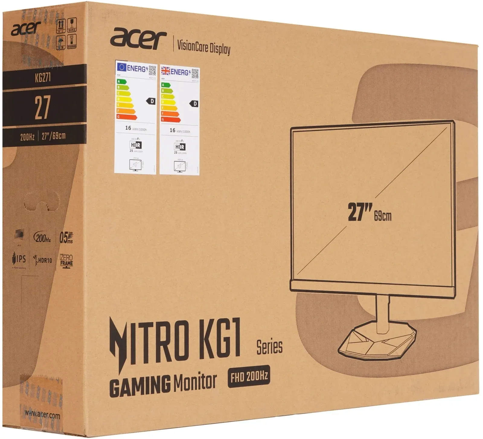 Монитор Acer 27 Nitro KG271X1bmiipx черный IPS LED 0.5ms 16:9 HDMI M/M матовая 250cd 178гр/178гр 1920x1080 200Hz FreeSync Premium DP FHD 5.7кг - фото 8