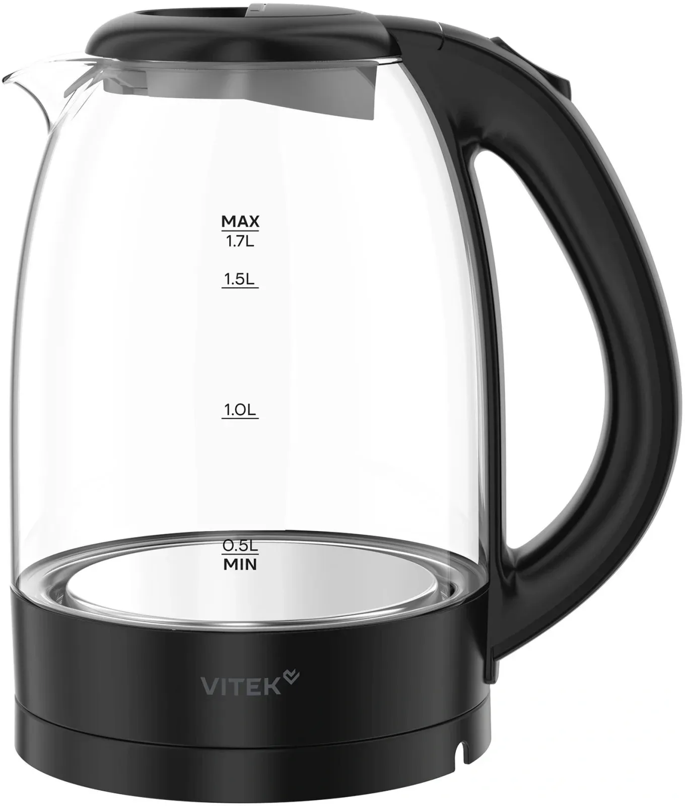 Чайник электрический Vitek VT-WK1012 1.7л. 2200Вт черный корпус: стекло - фото 2