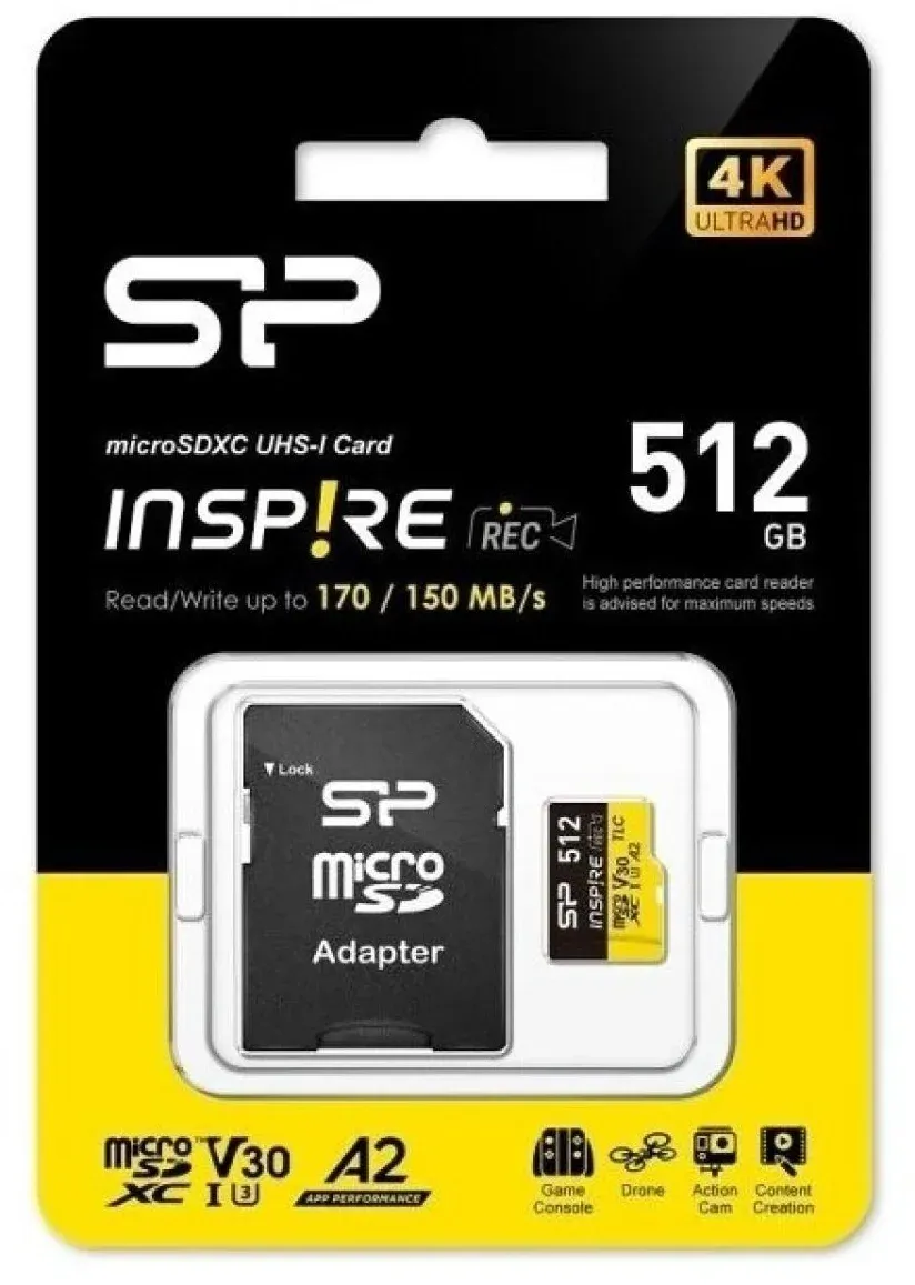 Флеш карта microSDXC 512GB Silicon Power SP512GBSTXLA2V1NSP Inspire V10 A2 + adapter - фото 2