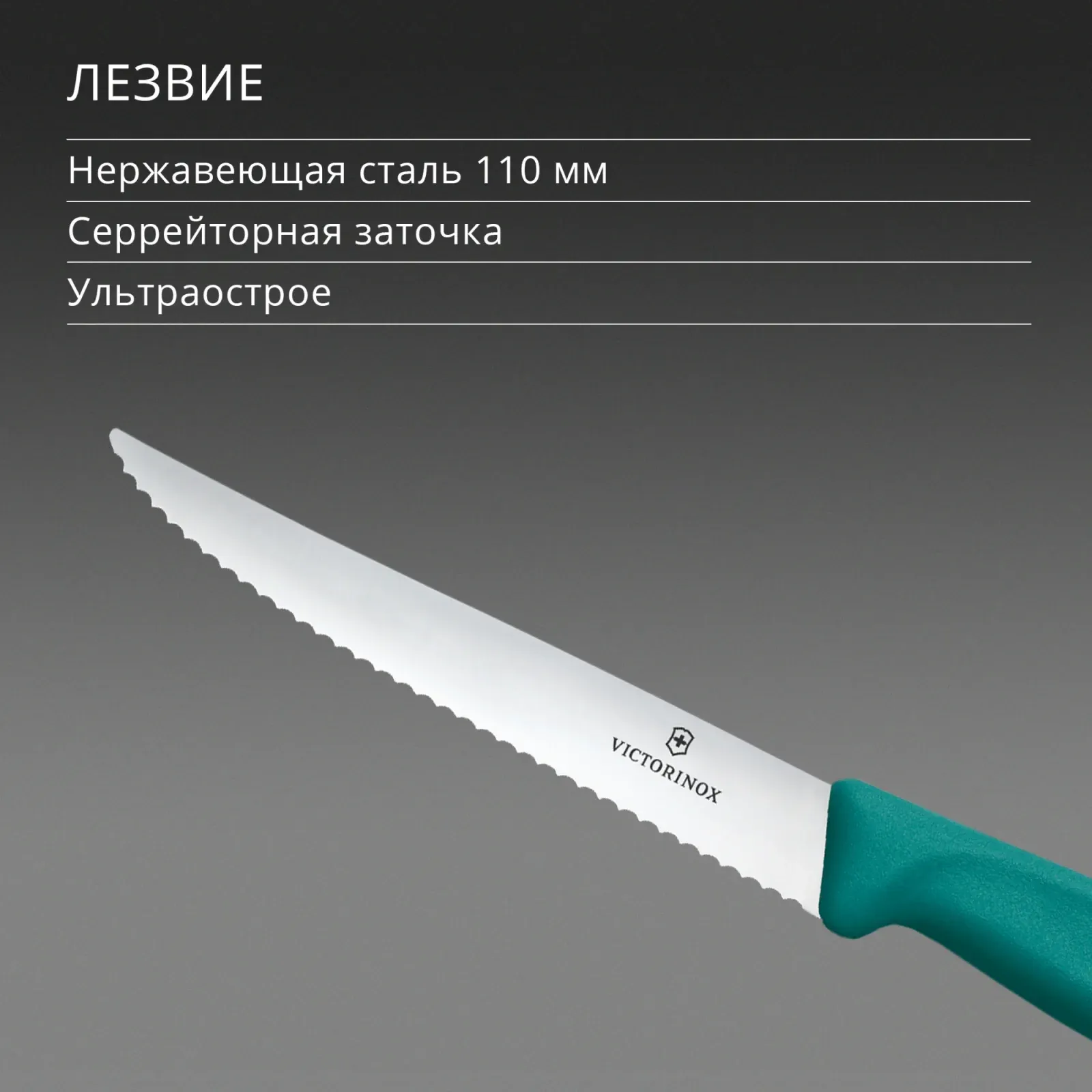 Нож кухонный Victorinox Swiss Classic 6.7234.C1 стальной универсальный для стейка/пиццы лезв.110мм серрейт. заточка зеленый - фото 4