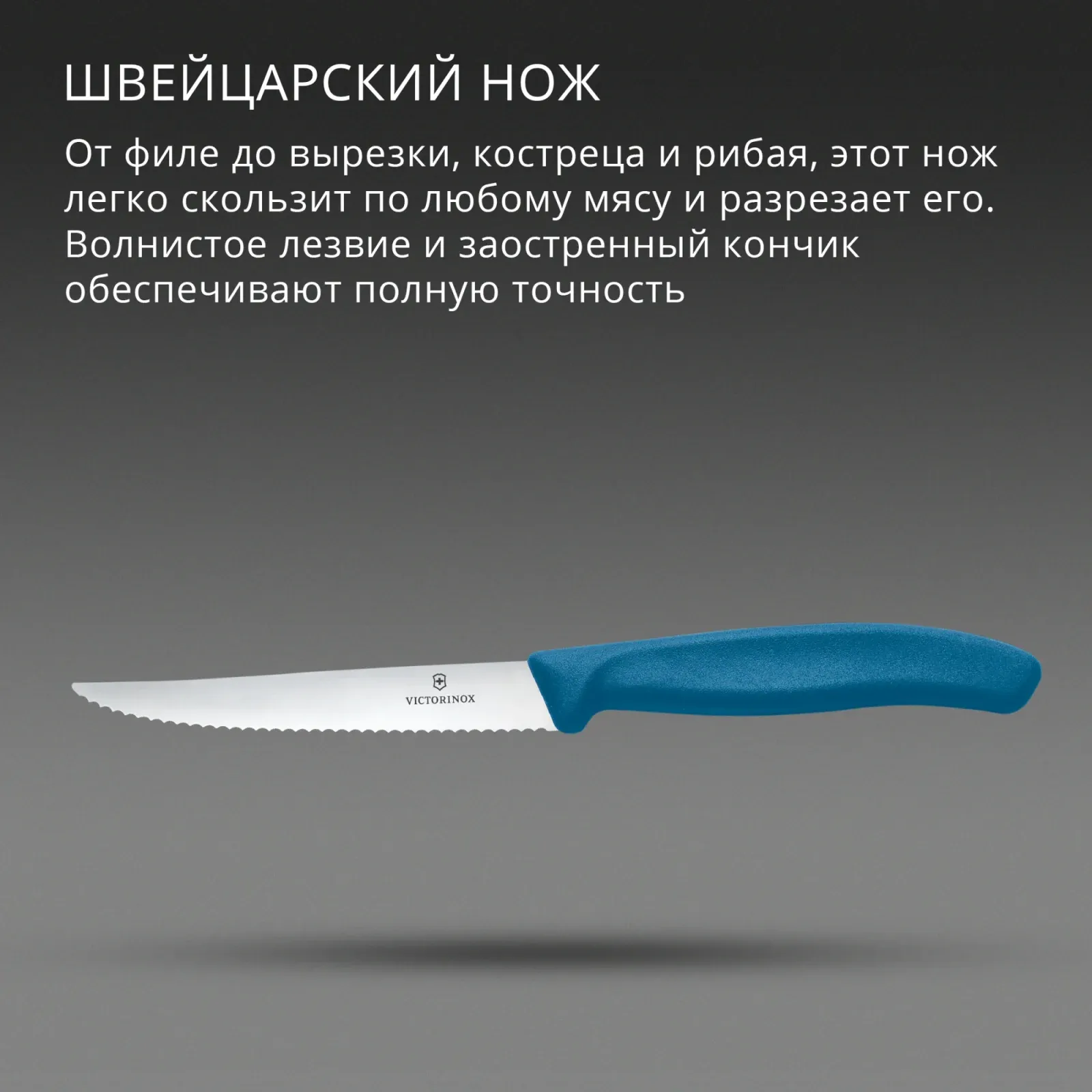 Нож кухонный Victorinox Swiss Classic 6.7232.C1 стальной универсальный для стейка/пиццы лезв.110мм серрейт. заточка синий - фото 3