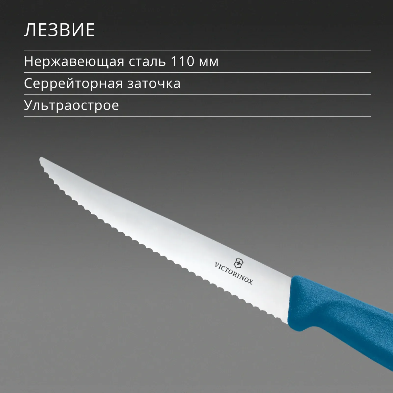 Нож кухонный Victorinox Swiss Classic 6.7232.C1 стальной универсальный для стейка/пиццы лезв.110мм серрейт. заточка синий - фото 4