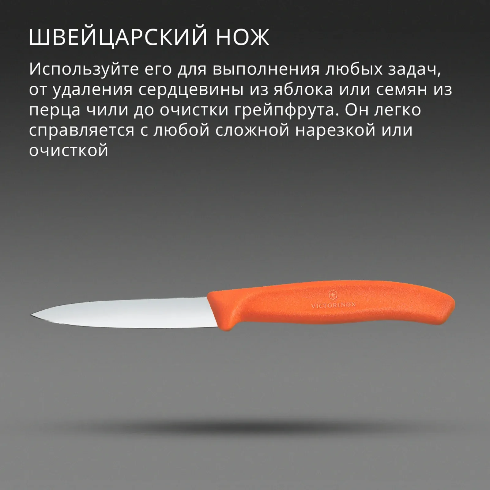 Нож кухонный Victorinox Swiss Classic 6.7609.C1 стальной универсальный для чистки овощей и фруктов лезв.80мм прямая заточка оранжевый - фото 3