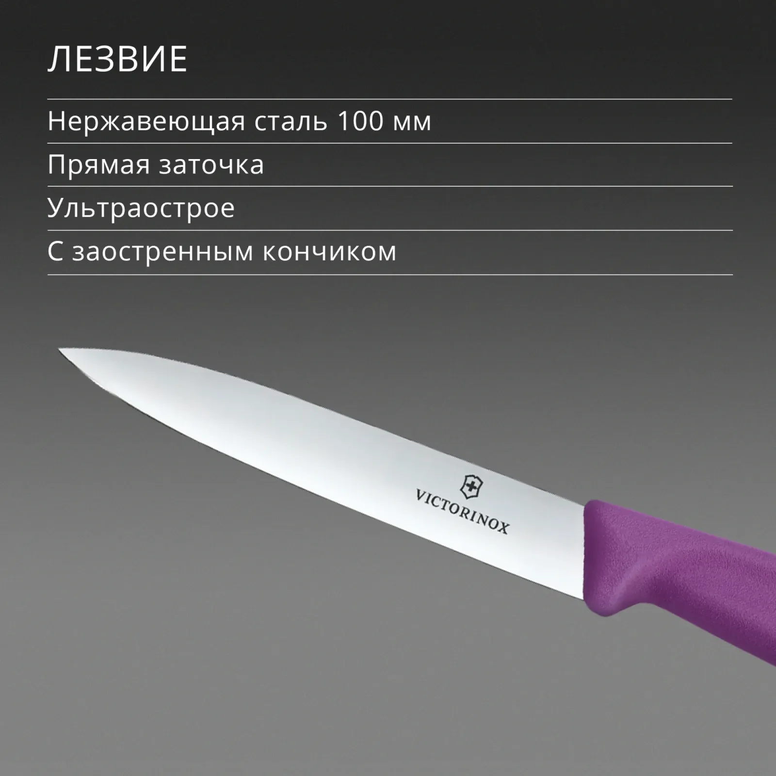 Нож кухонный Victorinox Swiss Classic 6.7705.C1 стальной универсальный для чистки овощей и фруктов лезв.100мм прямая заточка пурпурный - фото 4