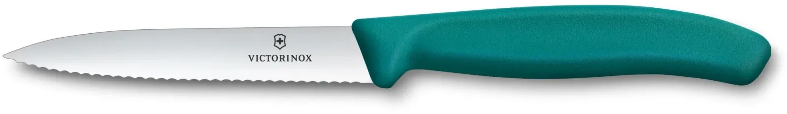 Нож кухонный Victorinox Swiss Classic 6.7734.C1 стальной универсальный для чистки овощей и фруктов лезв.100мм серрейт. заточка зеленый - фото 1