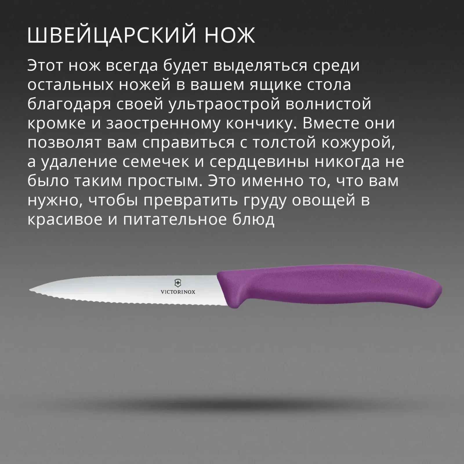 Нож кухонный Victorinox Swiss Classic 6.7735.C1 стальной универсальный для чистки овощей и фруктов лезв.100мм серрейт. заточка пурпурный - фото 3