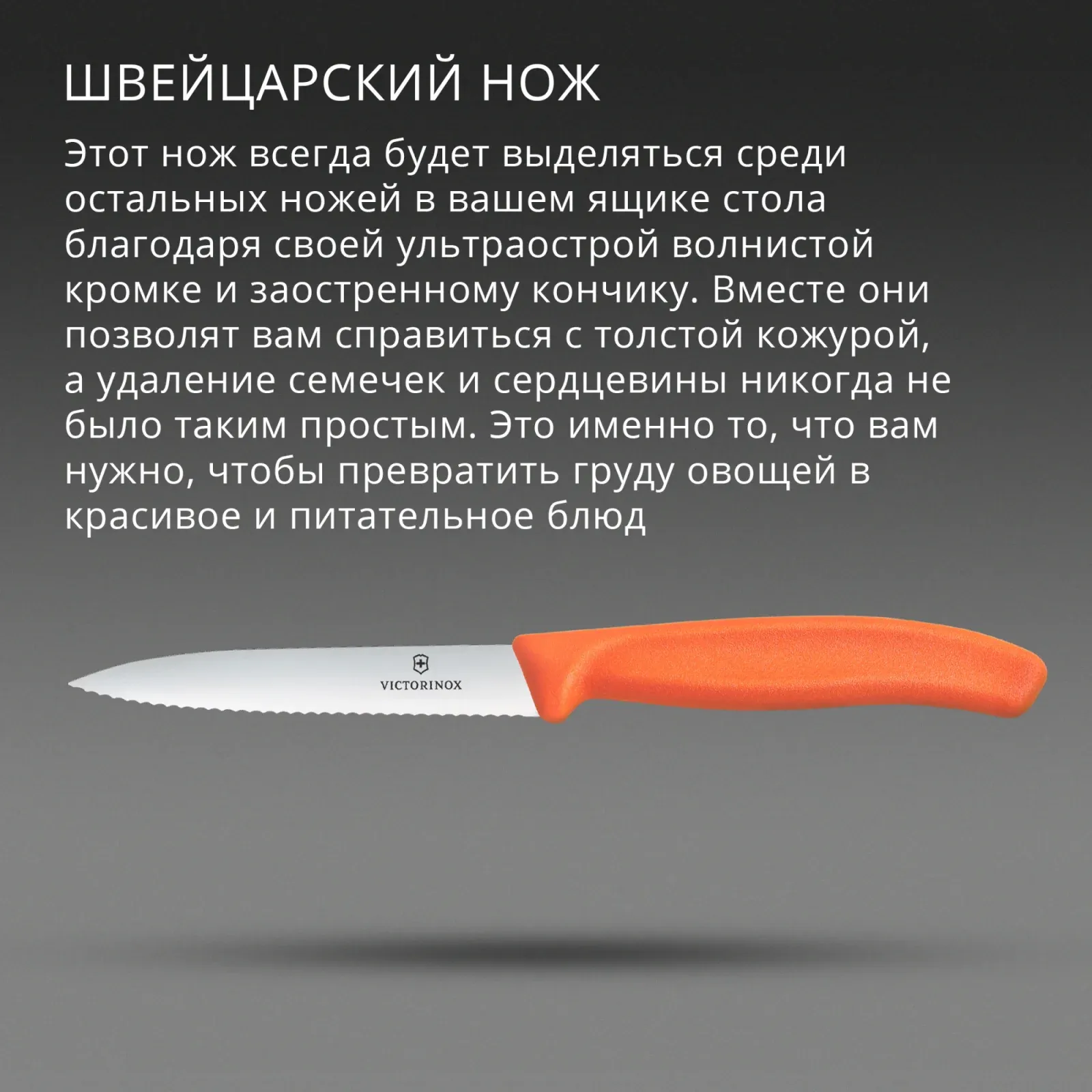 Нож кухонный Victorinox Swiss Classic 6.7739.C1 стальной универсальный для чистки овощей и фруктов лезв.100мм серрейт. заточка оранжевый - фото 3