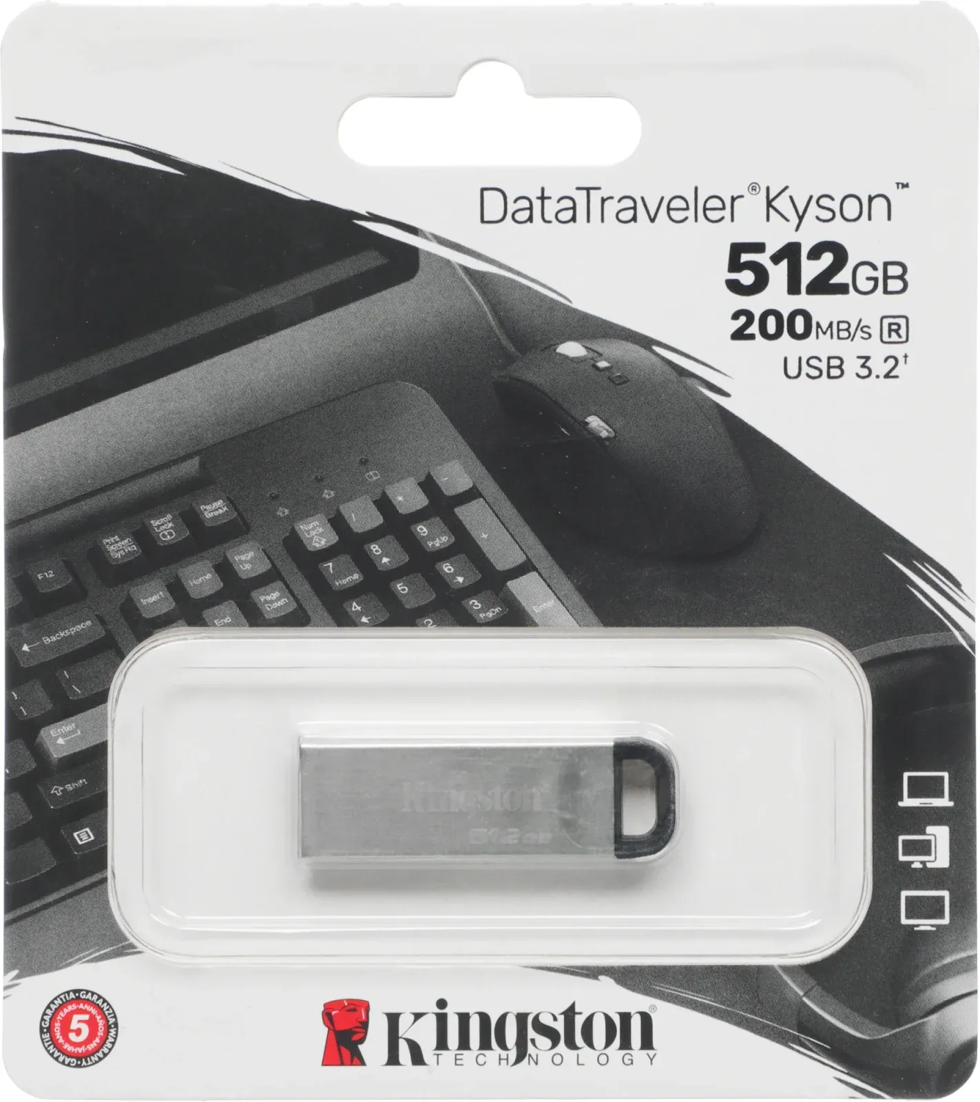 Флеш Диск Kingston 512GB DataTraveler Kyson DTKN/512GB USB3.0 серебристый/черный, 512 ГБ - фото 3