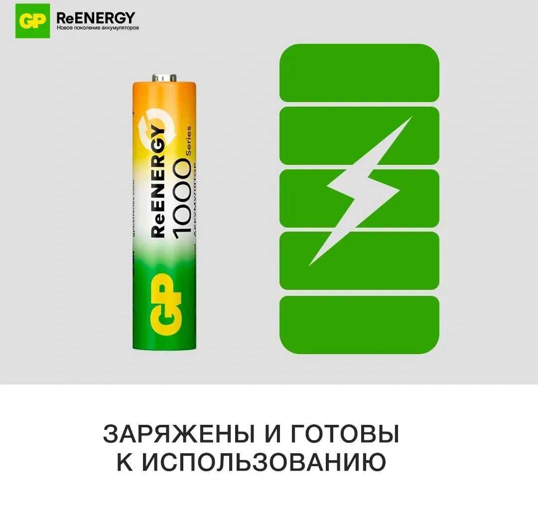 Аккумуляторы и зарядные устройства GP 100AAAHCRGY-CRB10 - фото 3