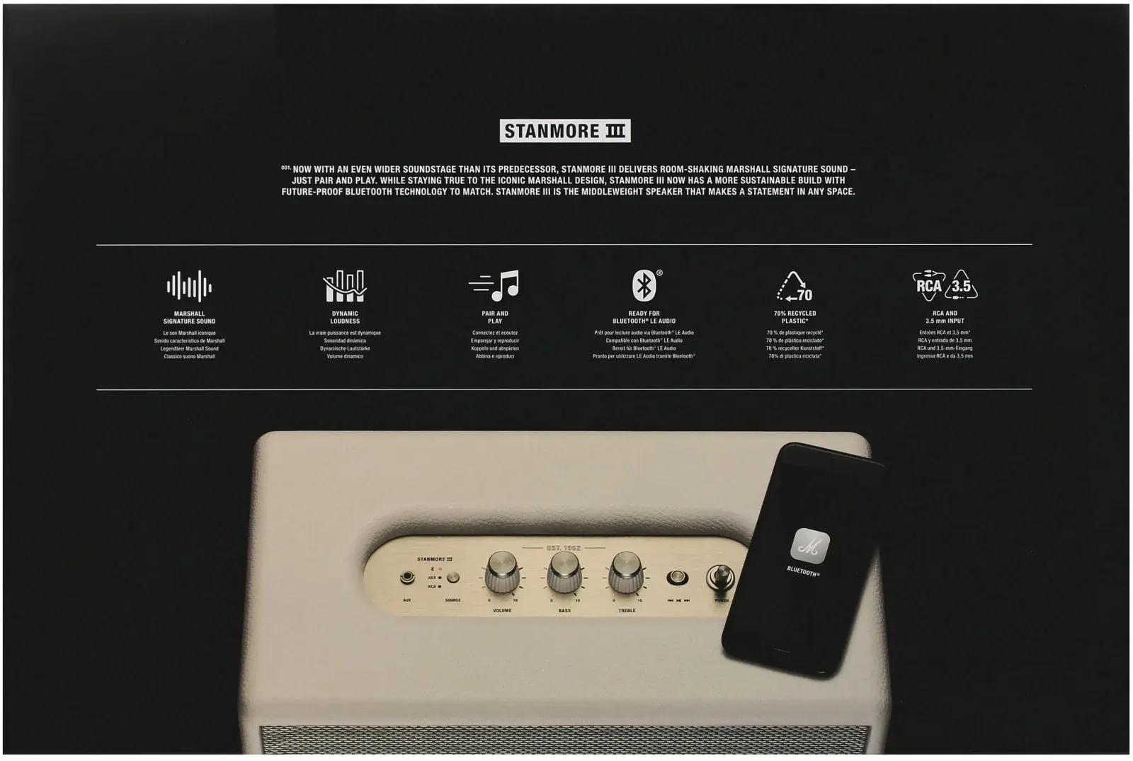 Колонка порт. Marshall Stanmore III бежевый 80W 2.1 BT/3.5Jack 10м - фото 7