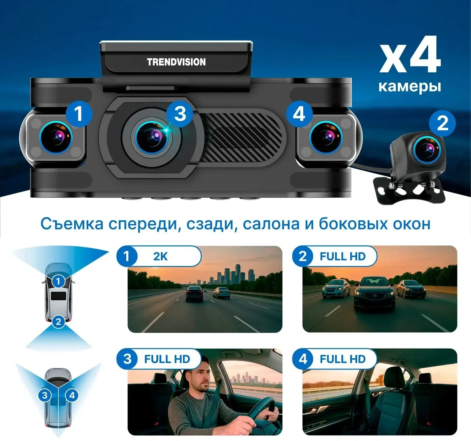 Видеорегистратор TrendVision Proof 360 черный 2Mpix 1440x2560 1440p 150гр. GPS SigmaStar SSC8826Q - фото 3