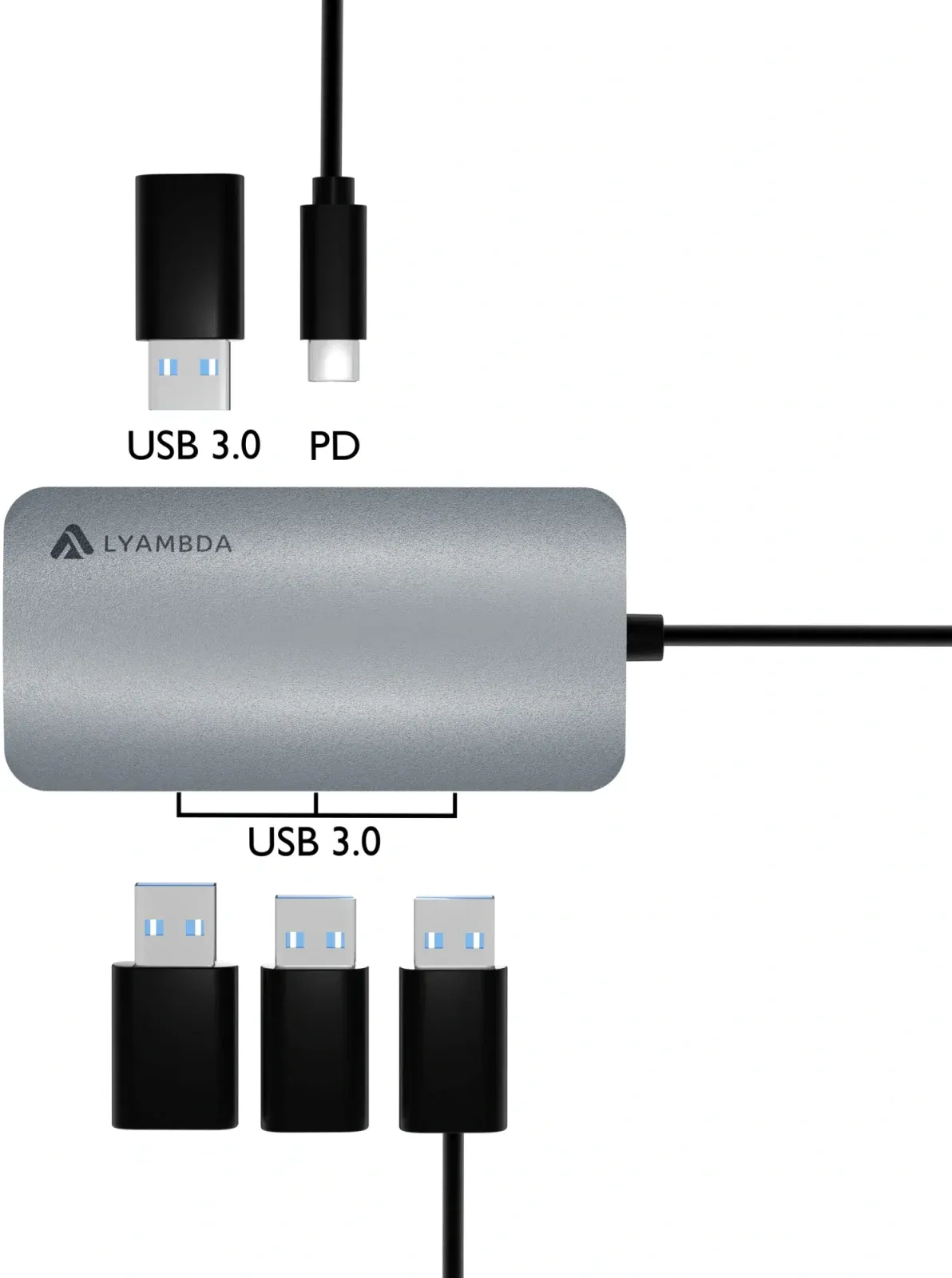Разветвитель USB-C Lyambda LC118 5порт. серый - фото 4