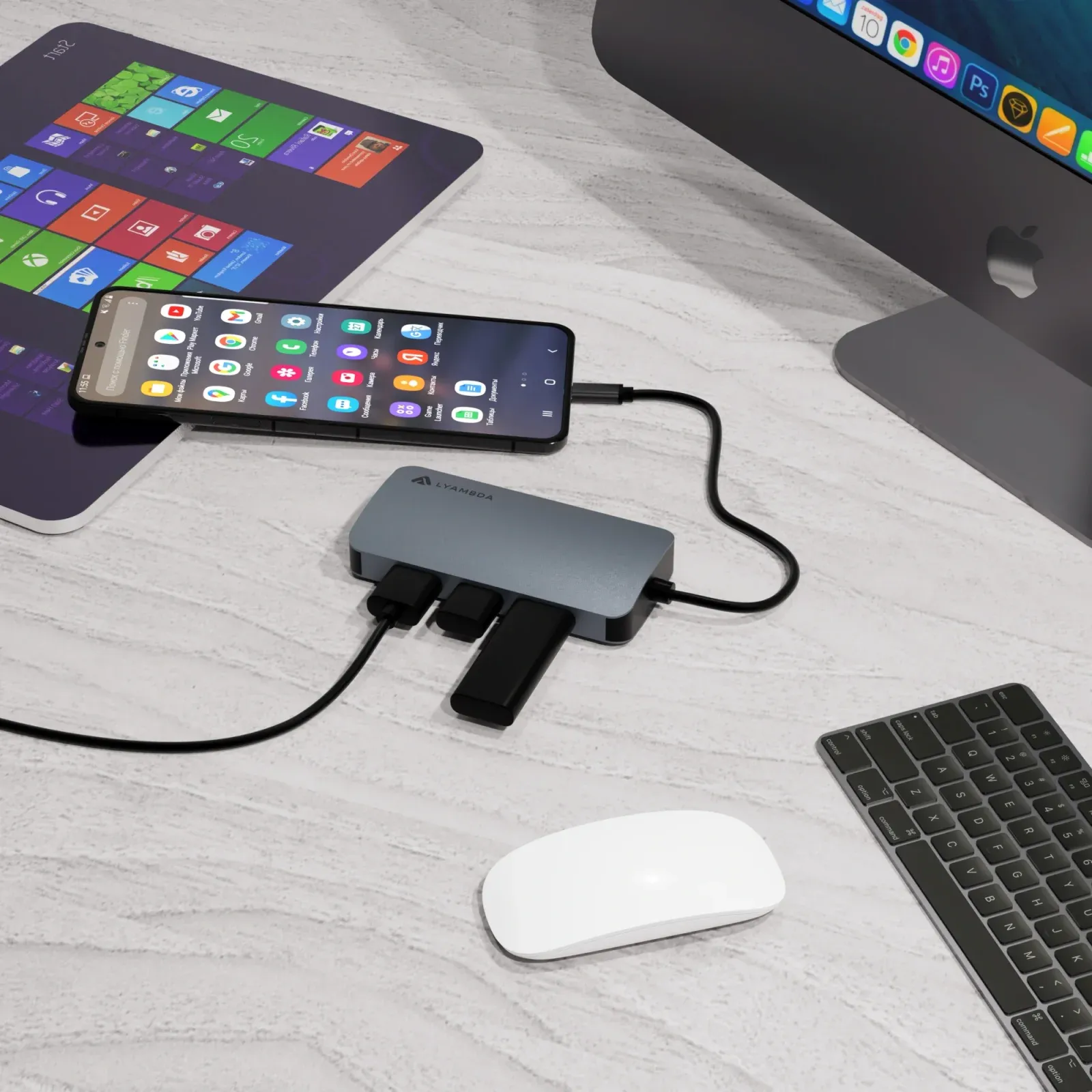 Разветвитель USB-C Lyambda LC118 5порт. серый - фото 6