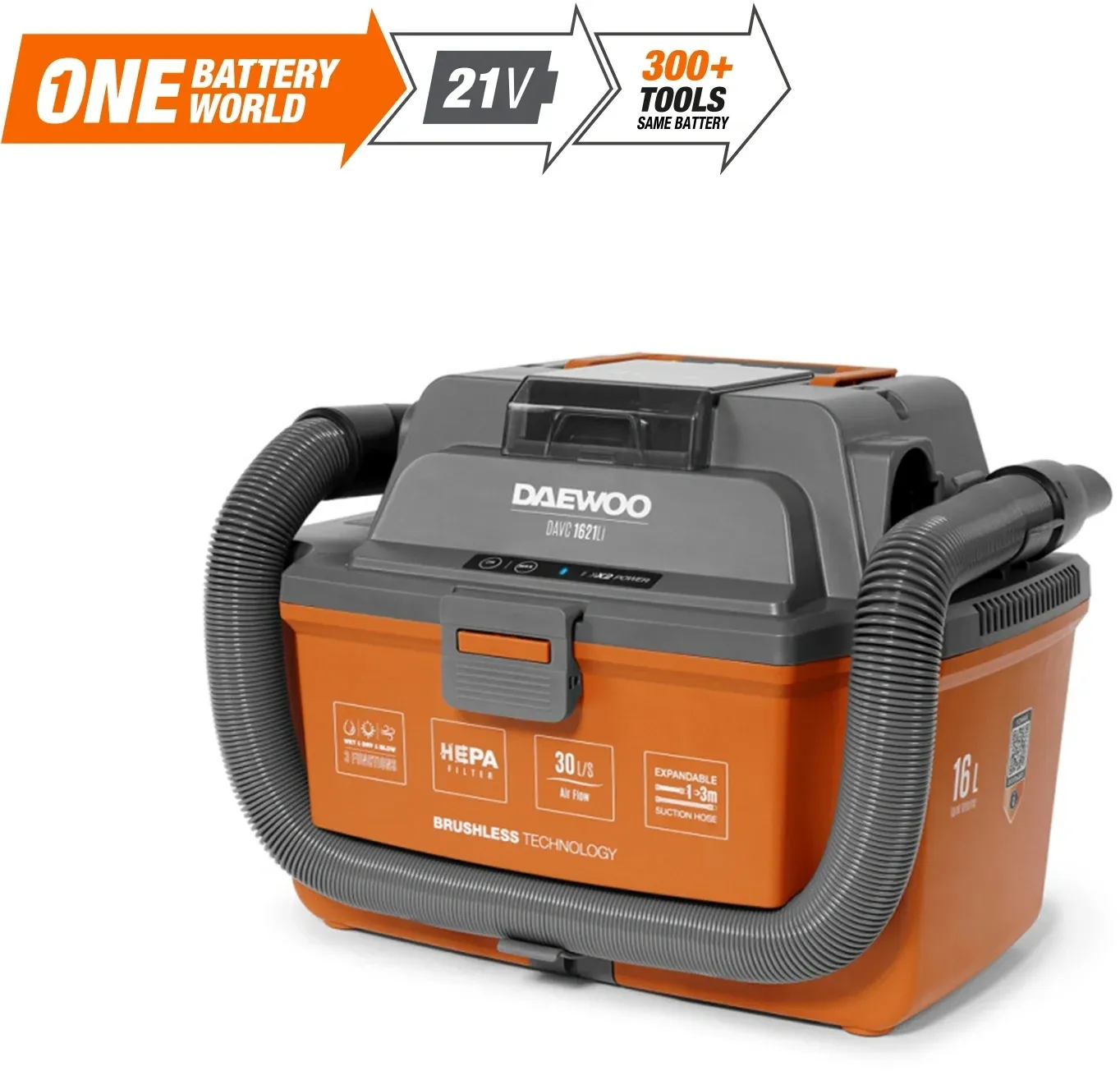 Строительный пылесос Daewoo DAVC 1621Li SET 200Вт уборка: сухая/сбор воды/выдув оранжевый - фото 2