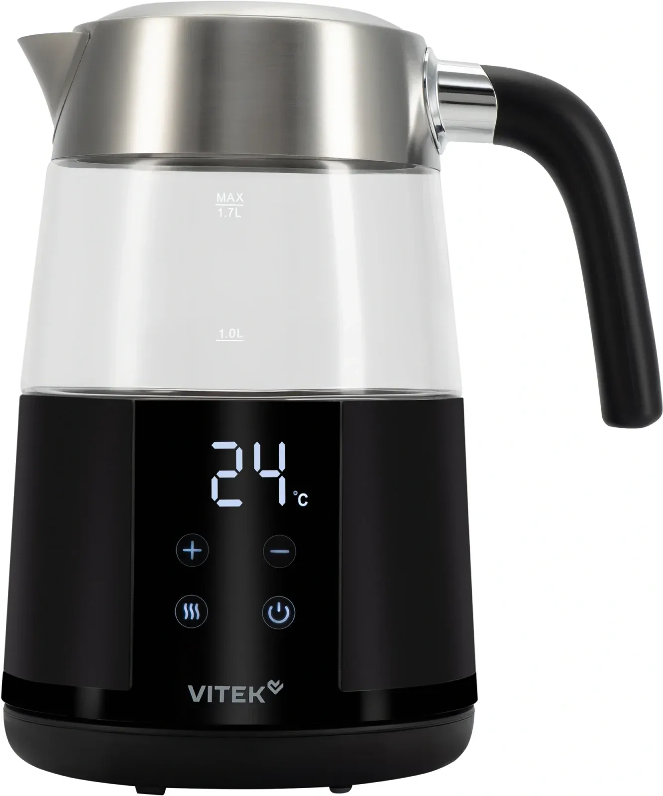 Чайник электрический Vitek VT-WK1044 1.7л. 2200Вт черный/серебристый корпус: стекло/пластик - фото 2